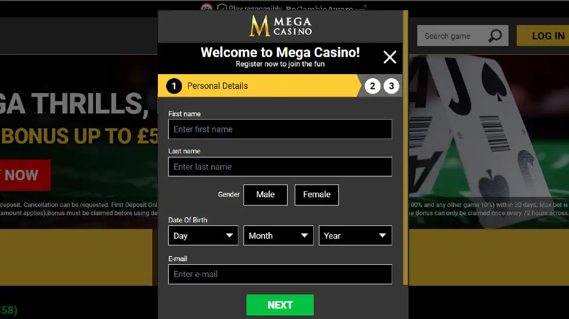 Mega Casino sign up