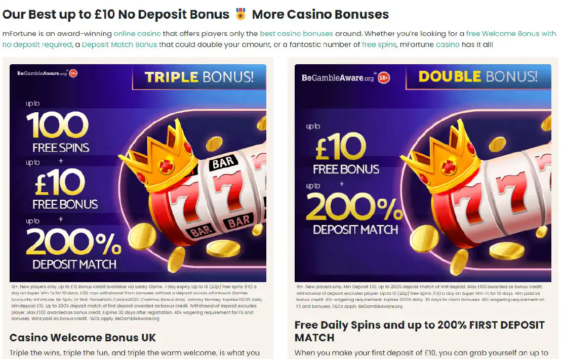 mFortune casino bonuses